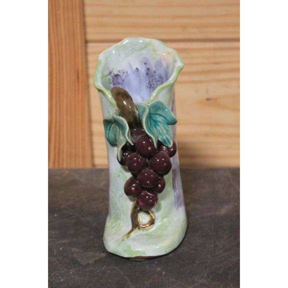 Vintage Majolica-of Grapes, Vines and Leaves Bud Vase by Jim Murrin.